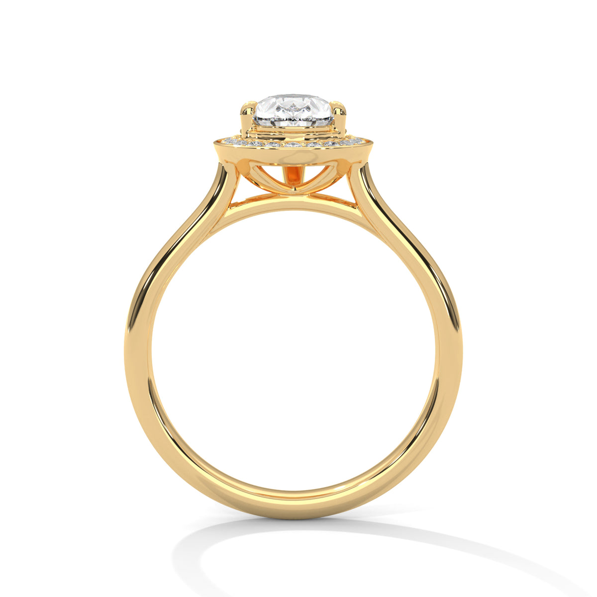 Gold ring with a diamond on a white background