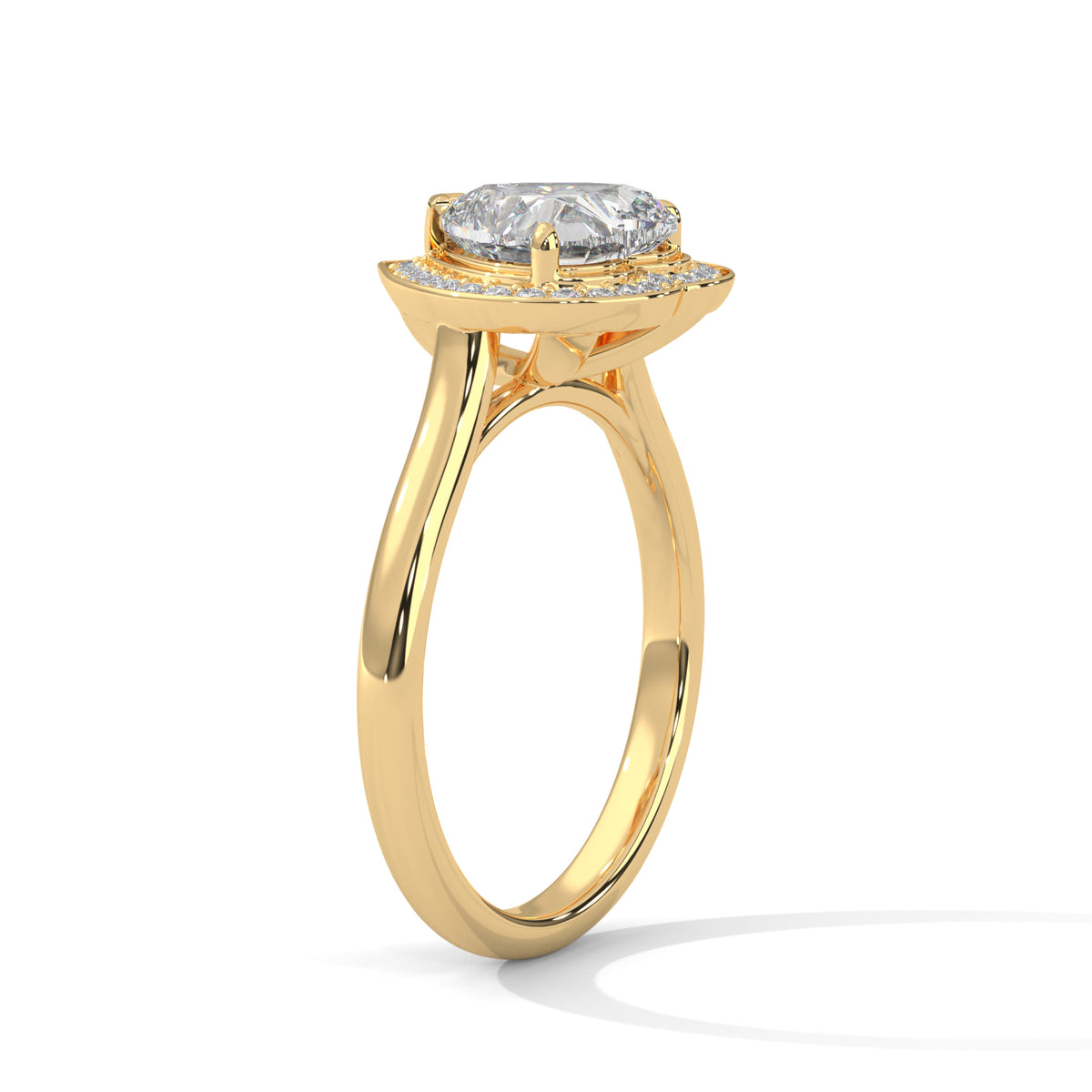 Gold ring with a diamond on a white background
