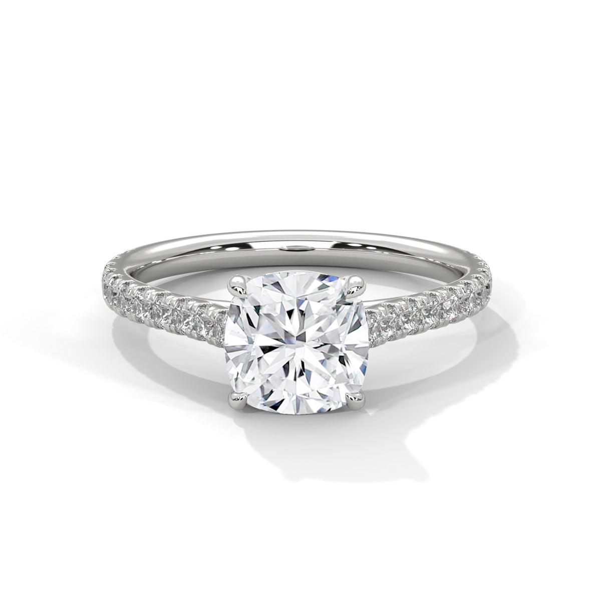Diamond ring with a white gemstone on a white background