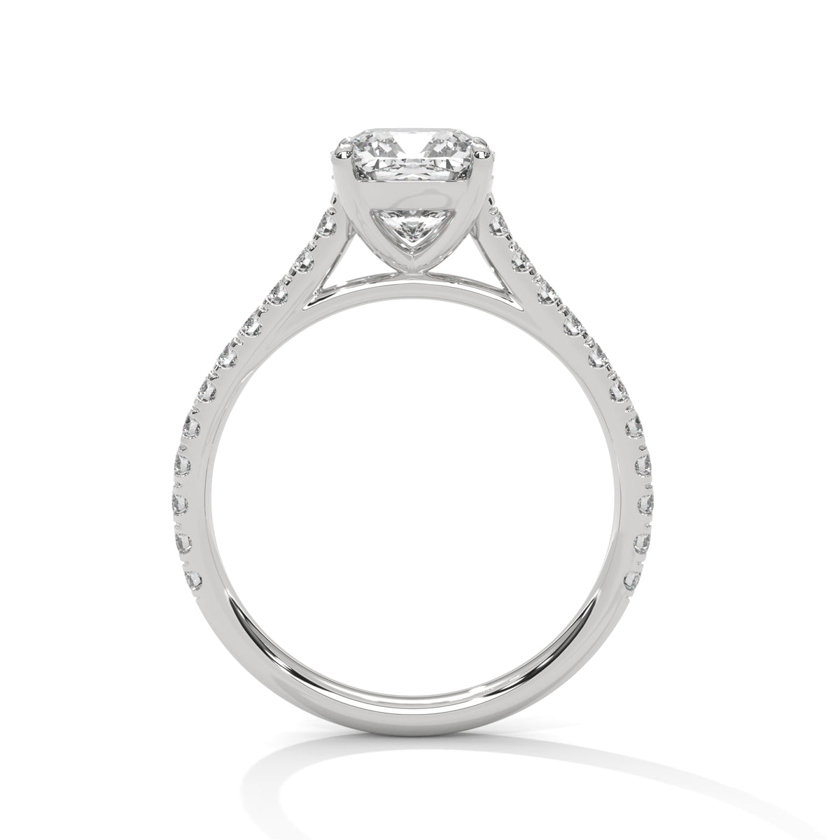 Silver ring with a diamond on a white background