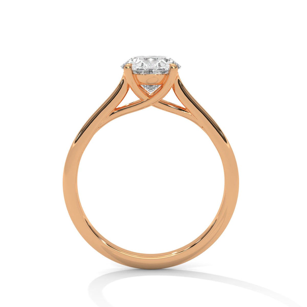 Rose gold ring with a diamond on a white background