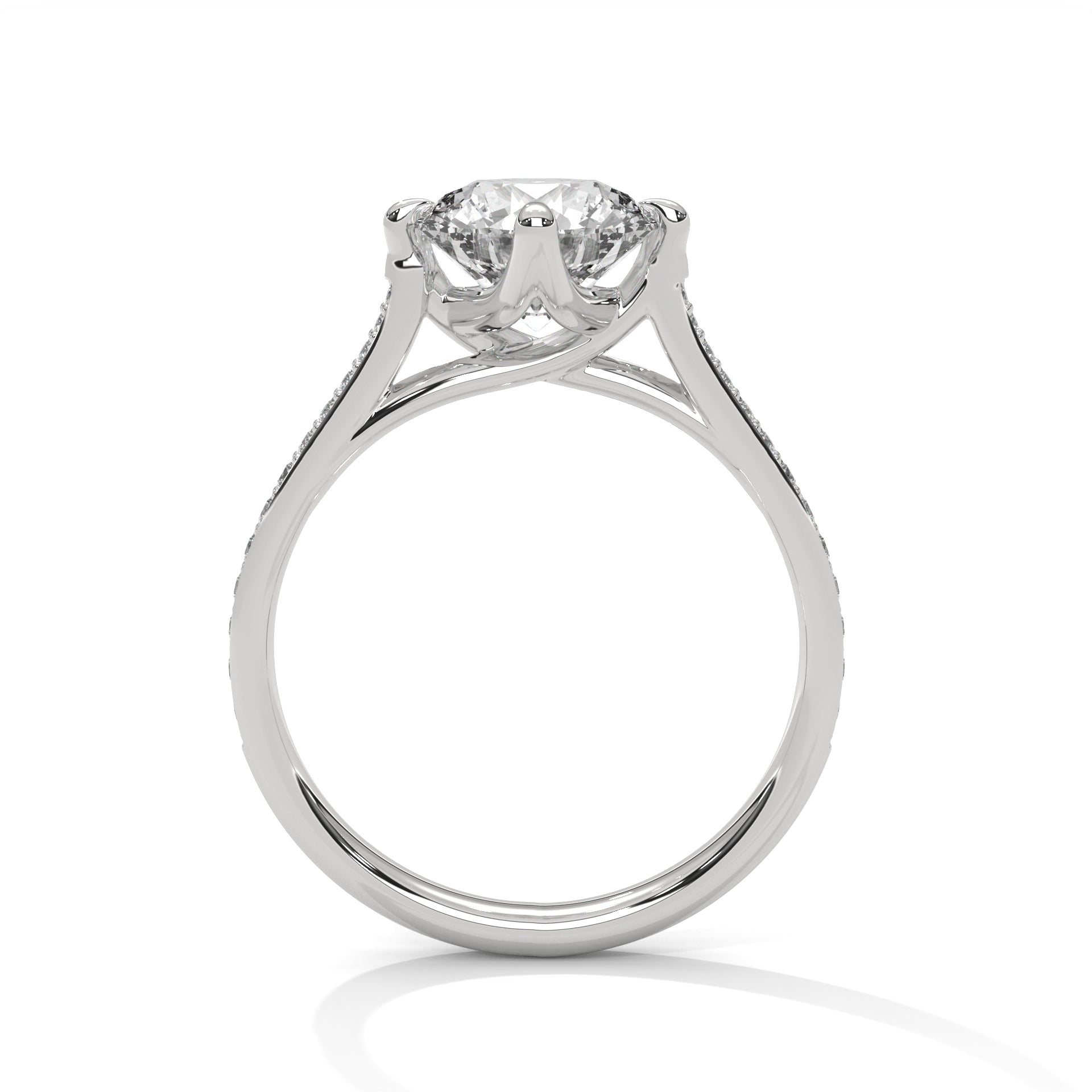 Round Brilliant Pavé Cathedral Solitaire Engagement Ring