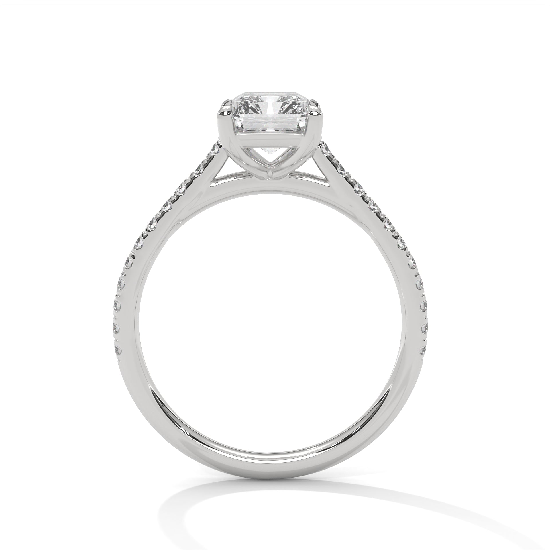Emerald Cut Pavé Solitaire Engagement Ring