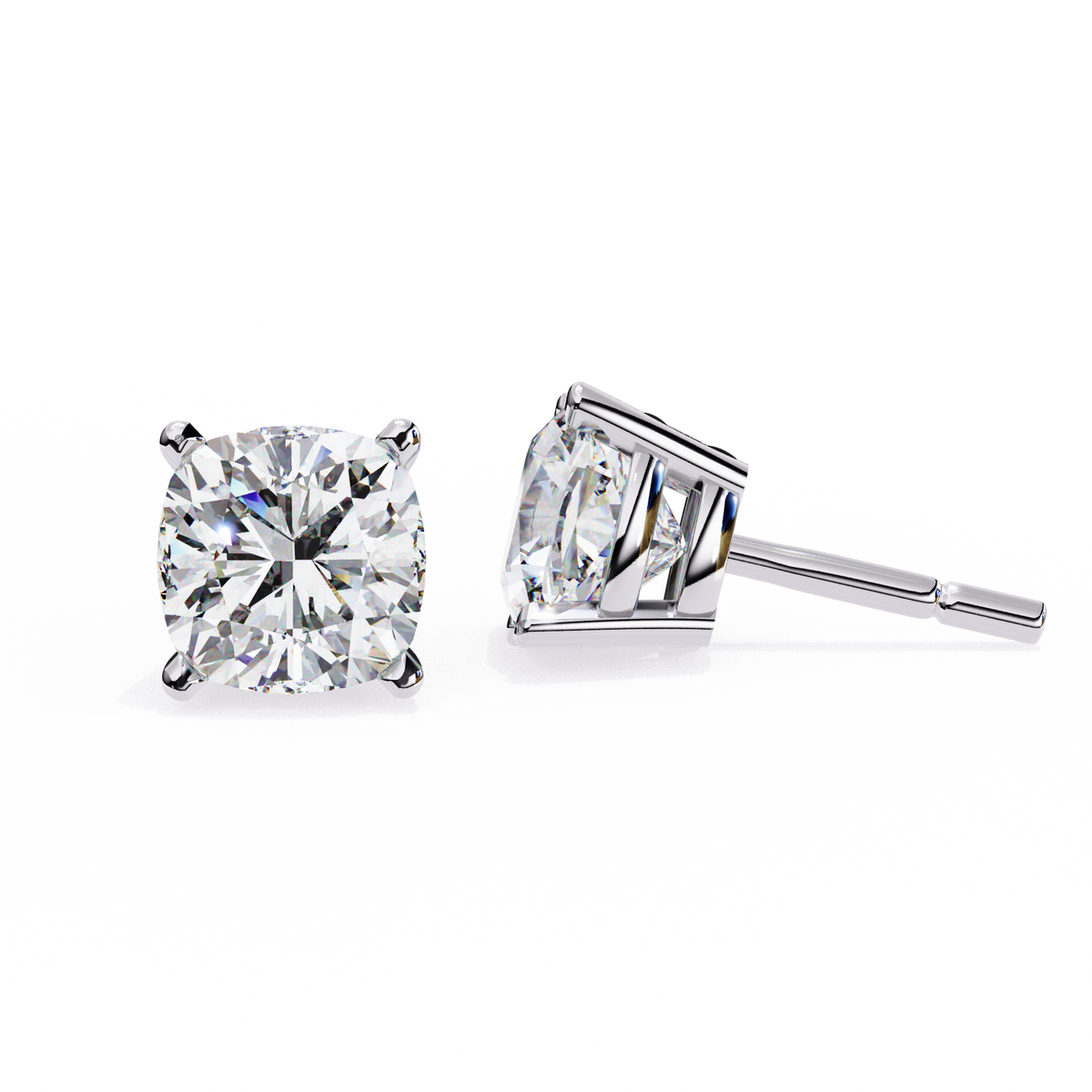 Pair of diamond stud earrings on a white background