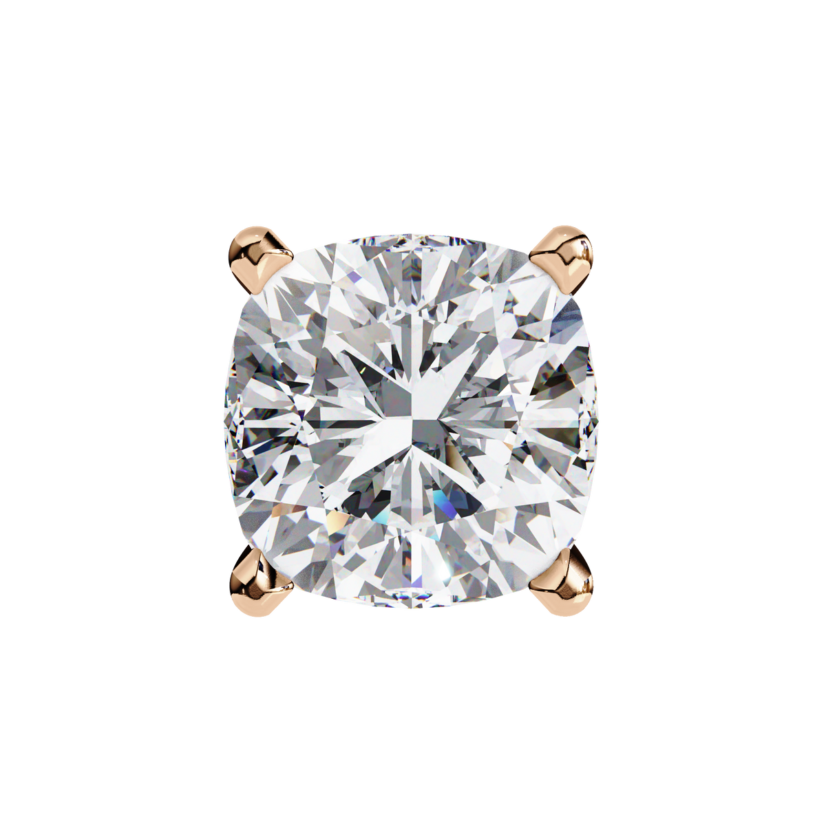 Single stud diamond earring with rose gold setting on a white background