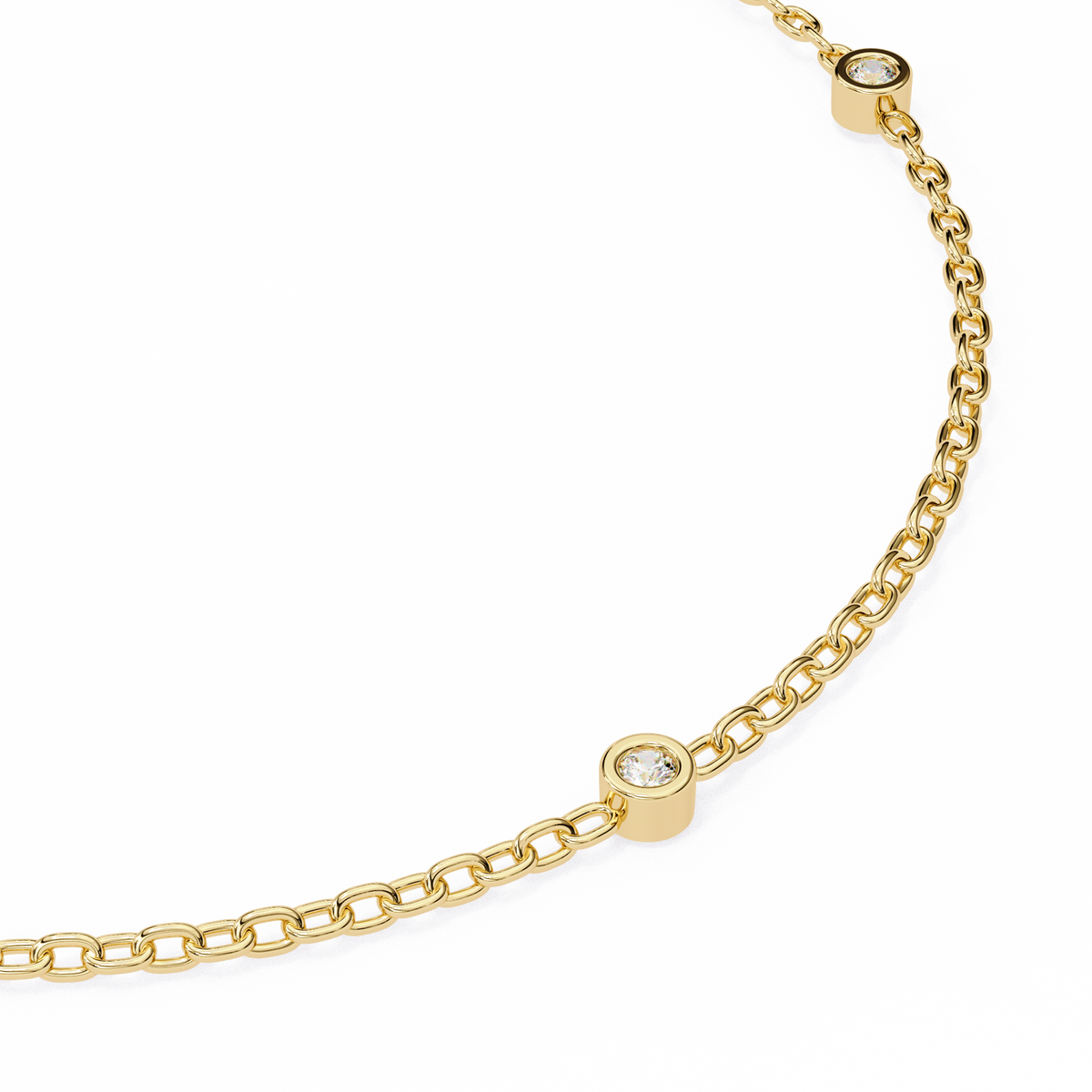 Gold chain bracelet with small round diamonds on a white background