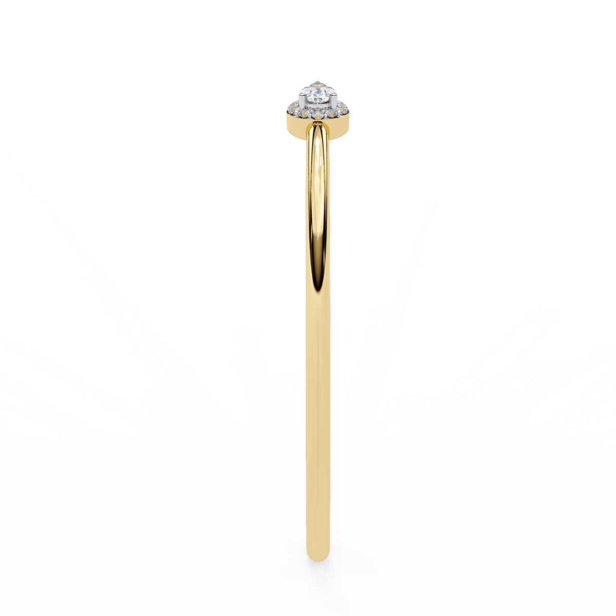 Gold earring with a small gemstone on a white background
