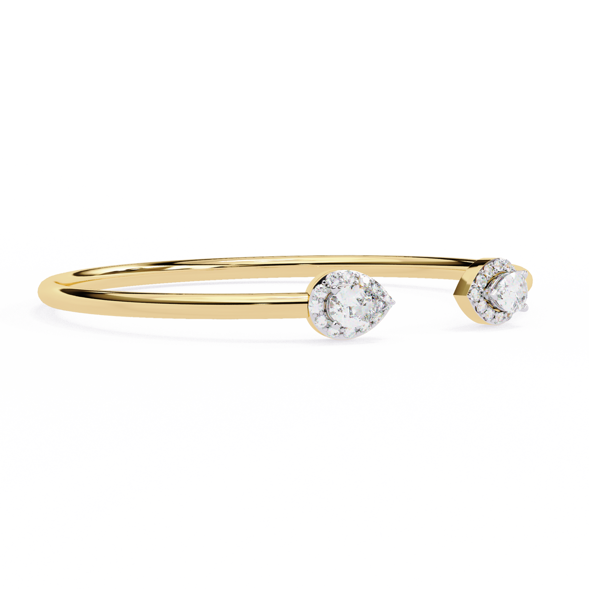 Gold bracelet with two diamonds on a white background