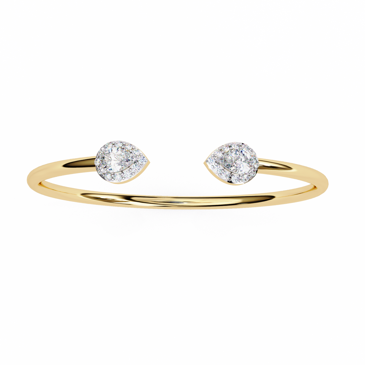 Gold bracelet with two diamond beads on a white background