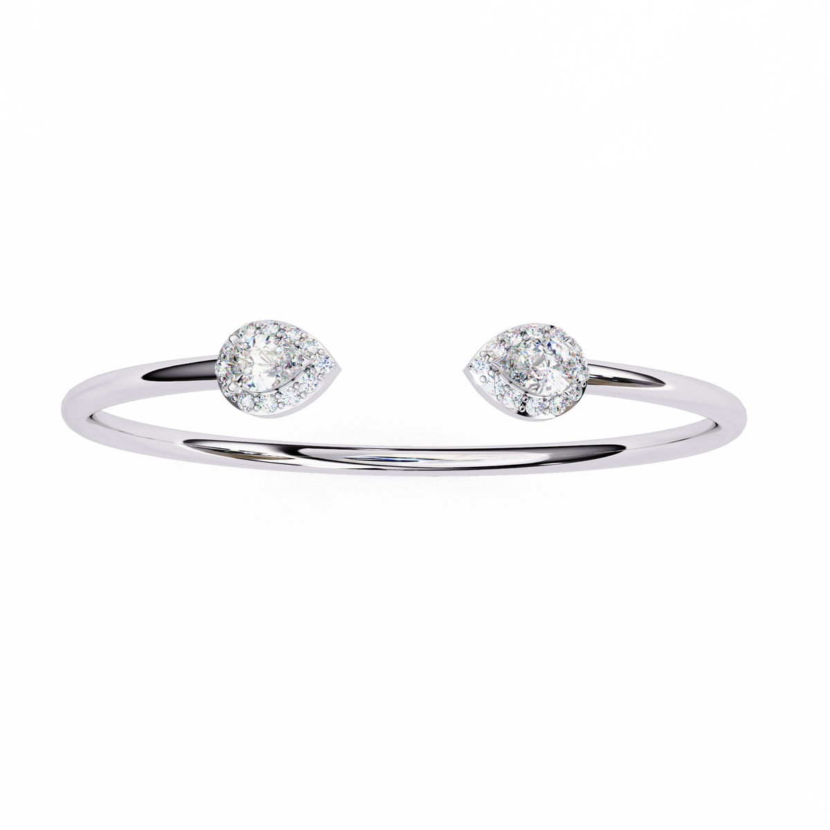 Silver bracelet with two round diamond charms on a white background