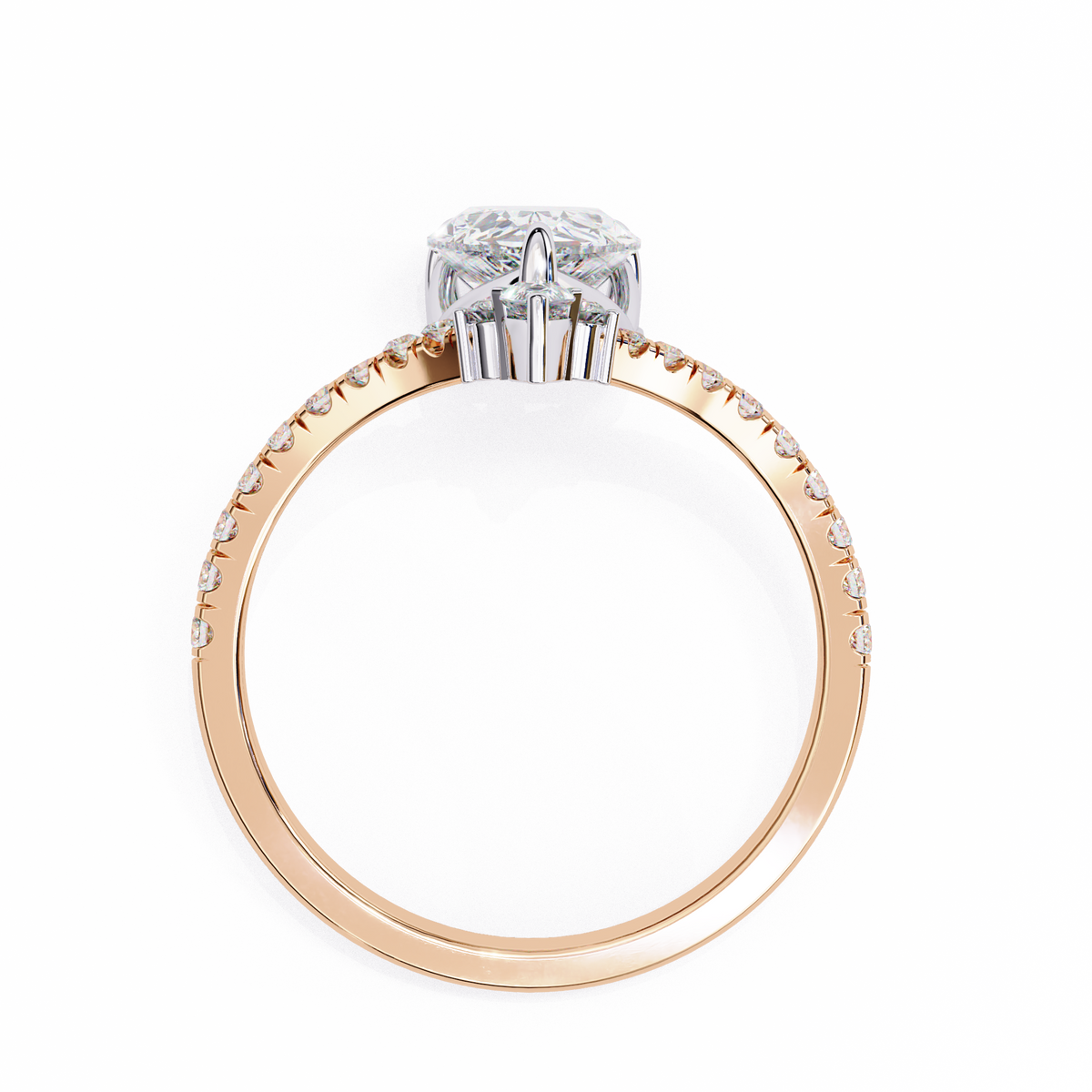 Rose gold and silver ring with diamond on a white background