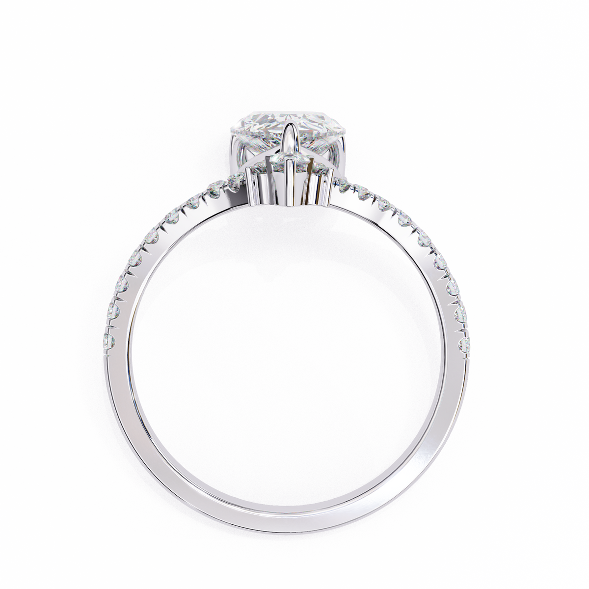 Diamond ring with a clear gemstone on a white background