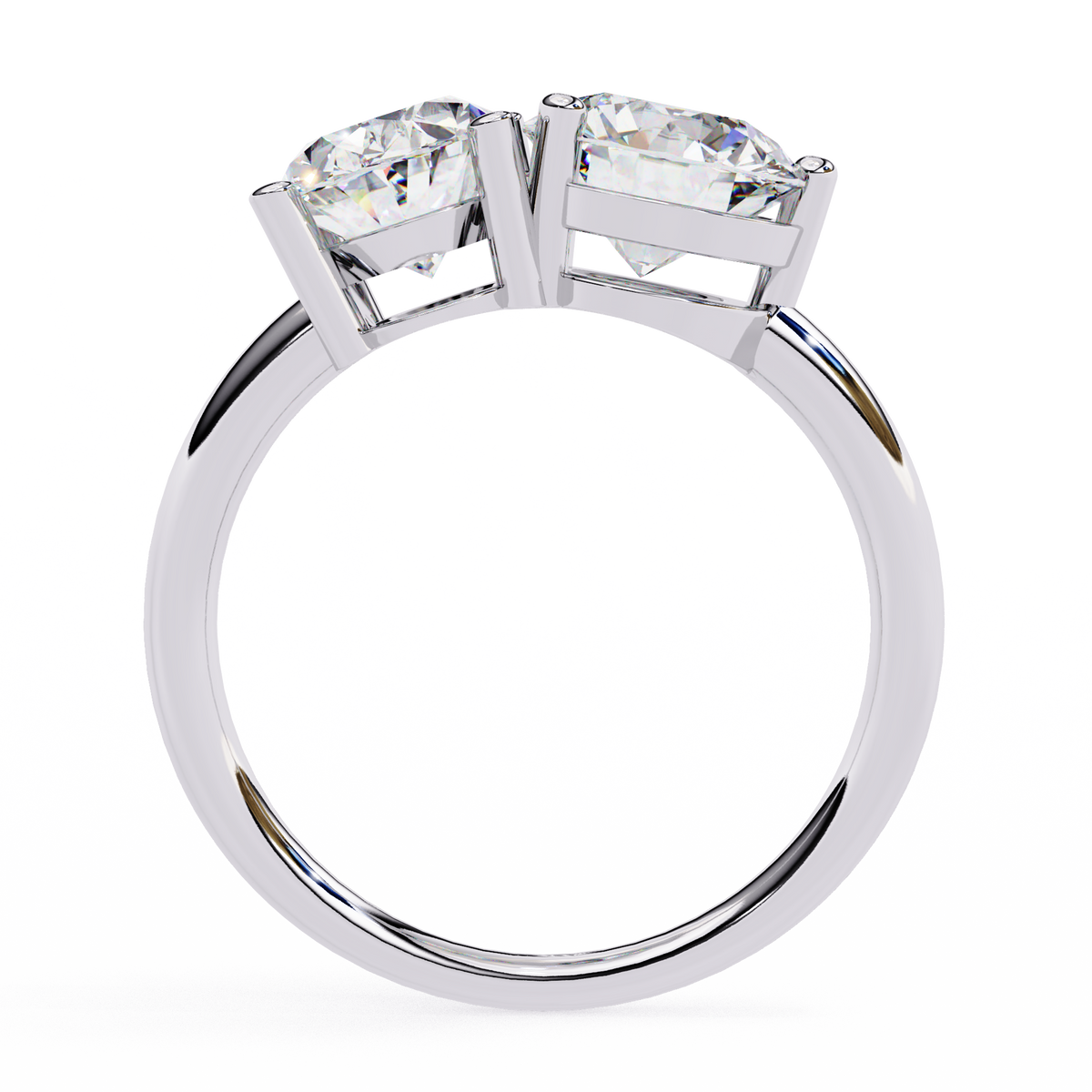 Silver ring with two diamonds on a white background