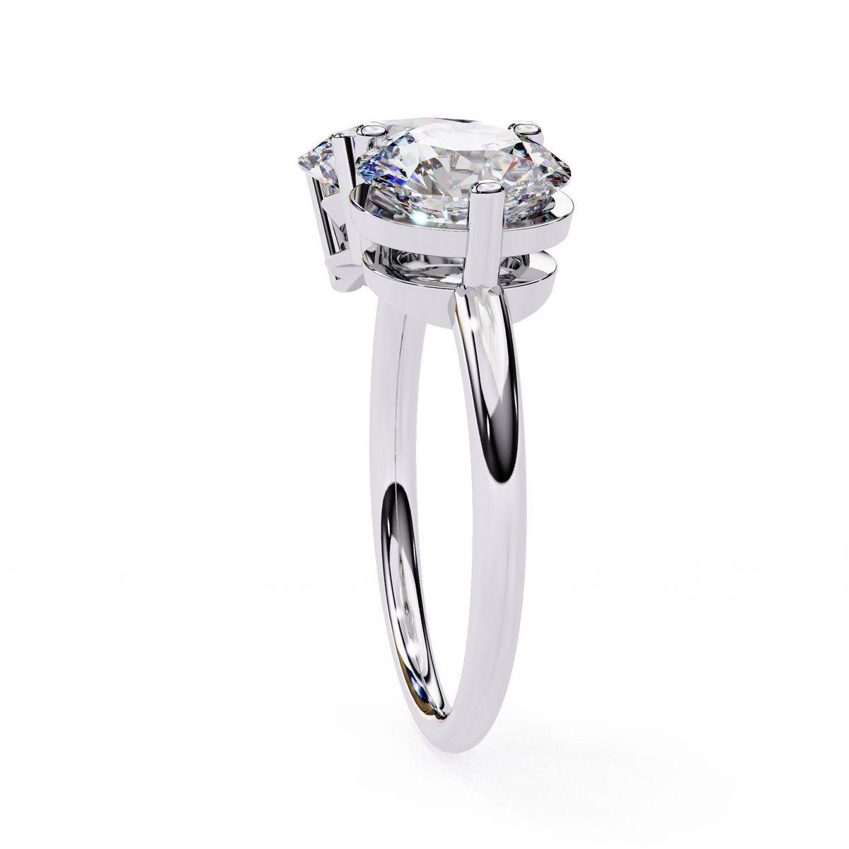 Diamond ring with a white gold band on a white background