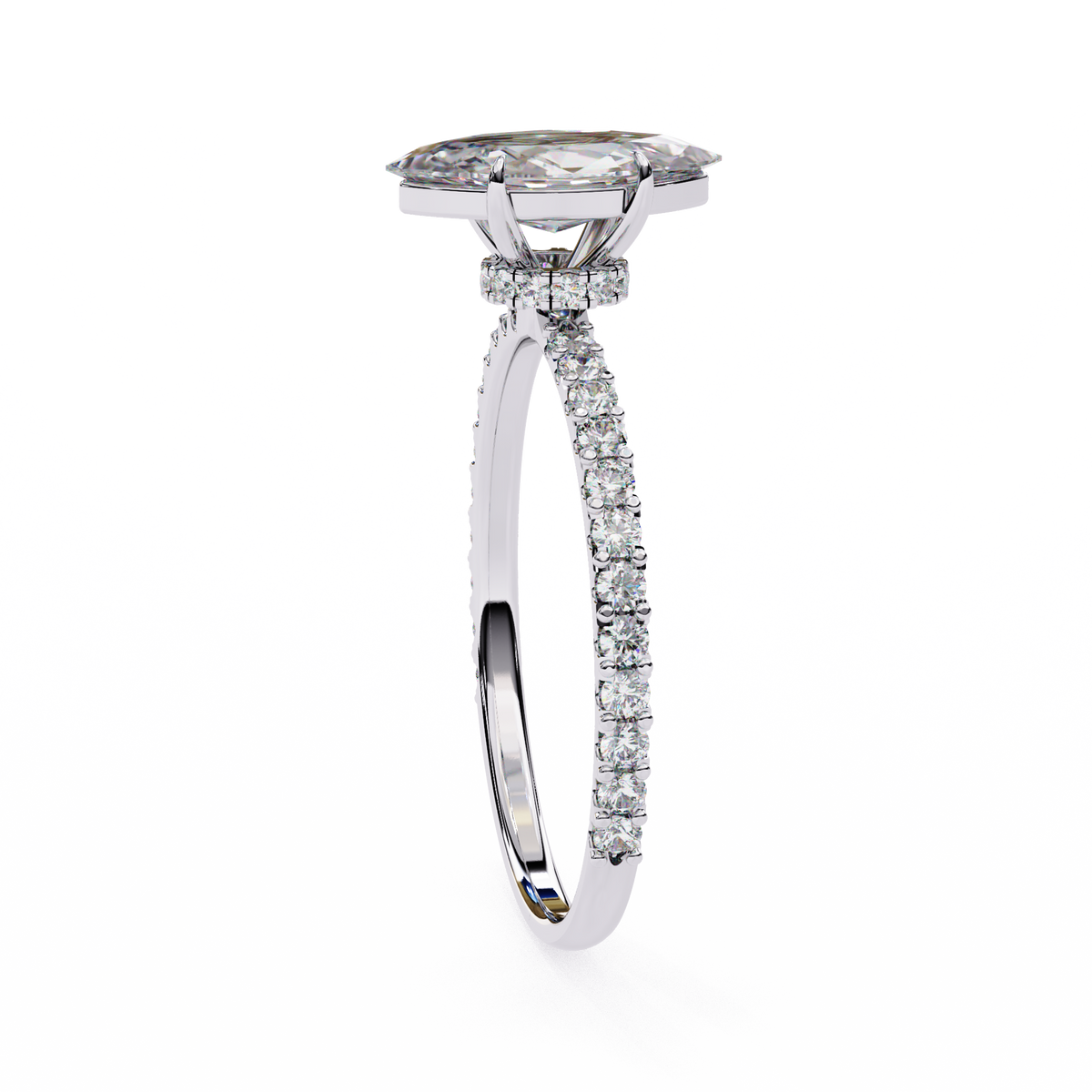 Marquise Lab Grown Diamond Hidden Halo Pavé Engagement Ring