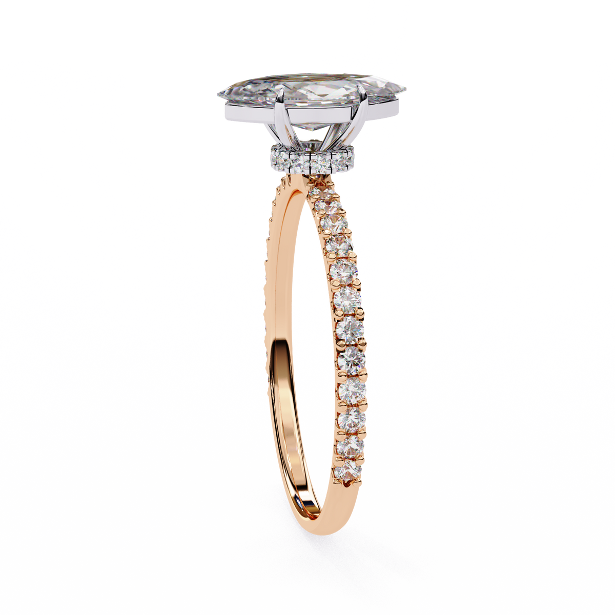 Marquise Lab Grown Diamond Hidden Halo Pavé Engagement Ring