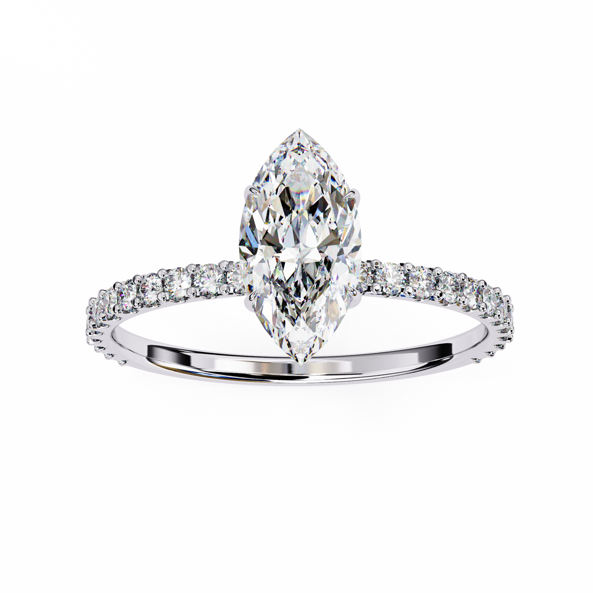 Marquise Lab Grown Diamond Hidden Halo Pavé Engagement Ring