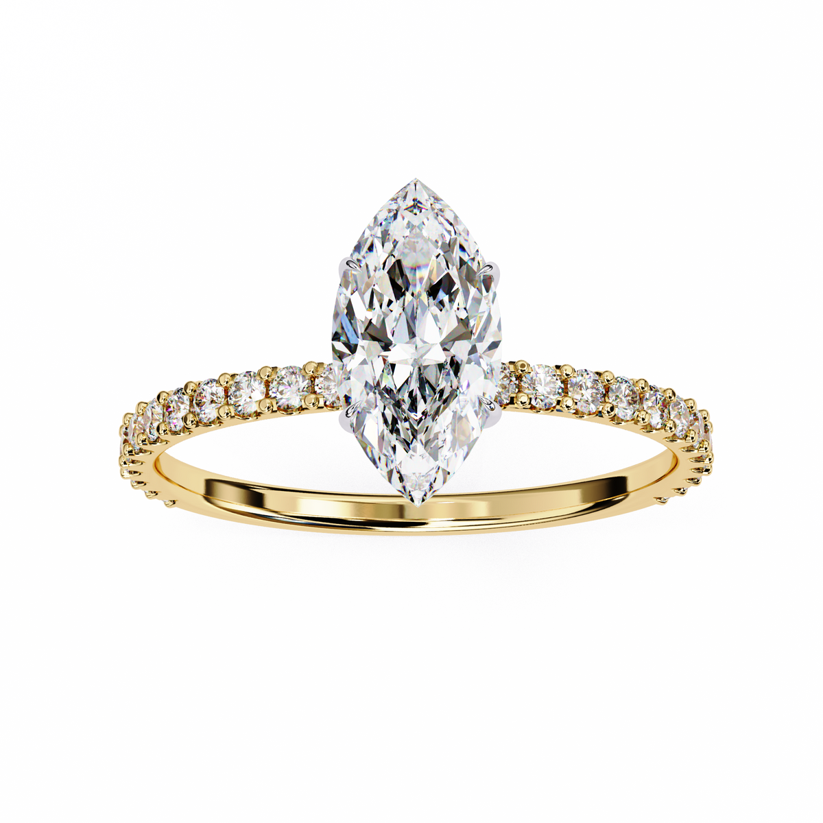 Marquise Lab Grown Diamond Hidden Halo Pavé Engagement Ring