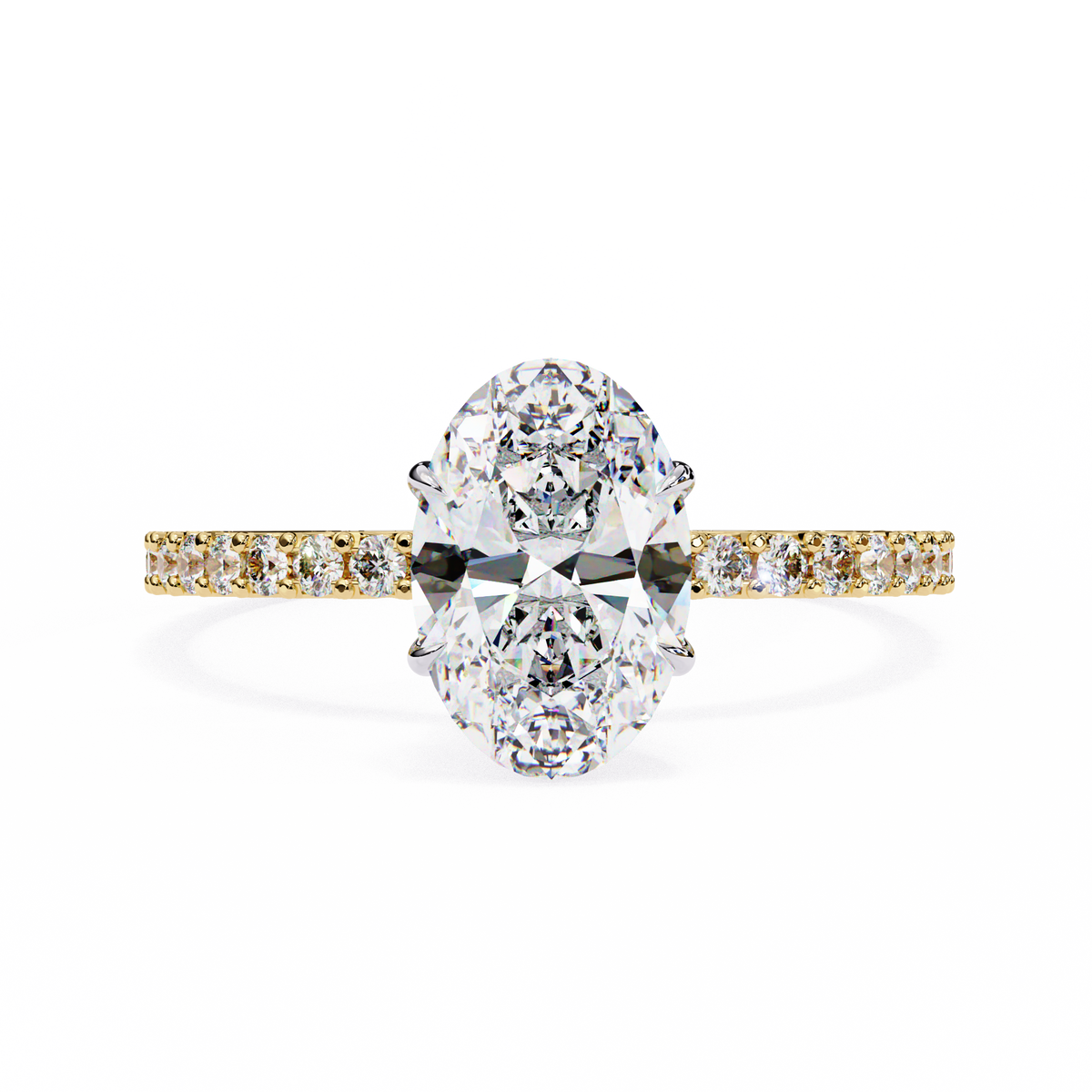 Diamond ring with yellow and white gold band on a white background