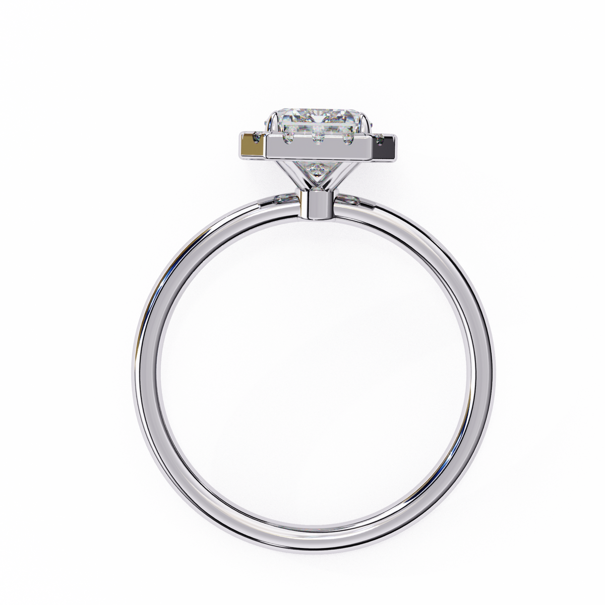 Silver ring with a diamond on a white background