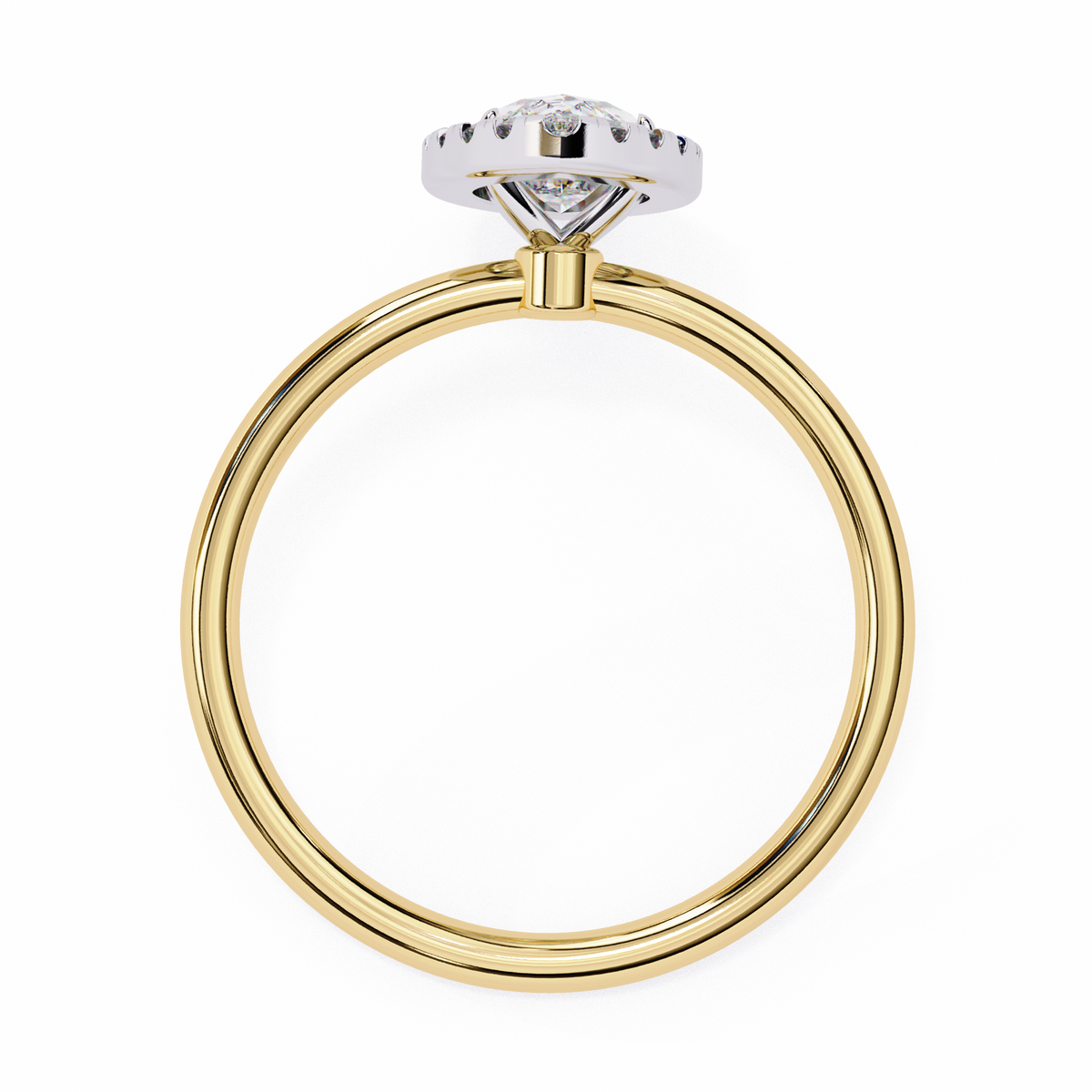 Rose gold ring with a diamond on a white background