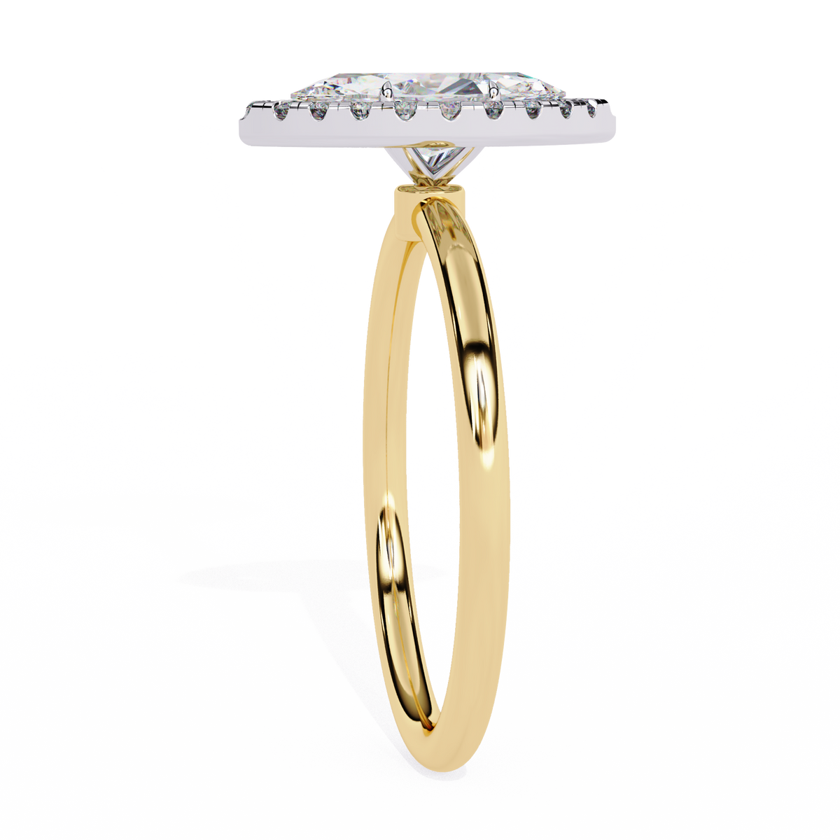 Gold ring with a diamond on a white background