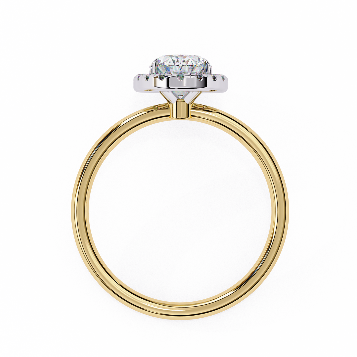 Gold ring with a diamond on a white background