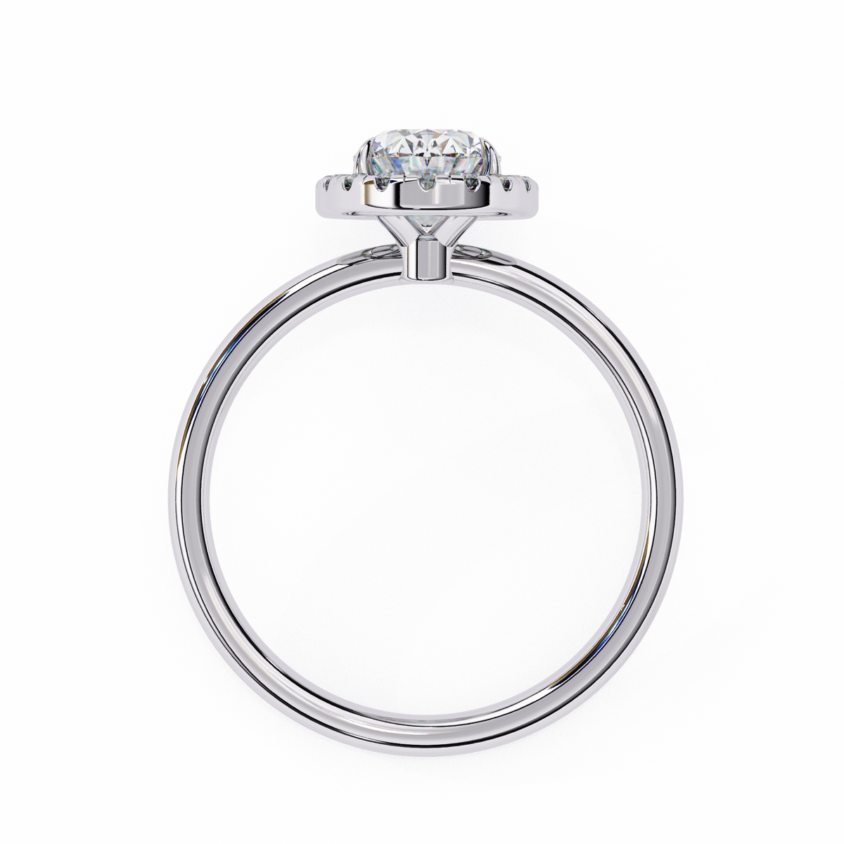 Silver ring with a diamond on a white background
