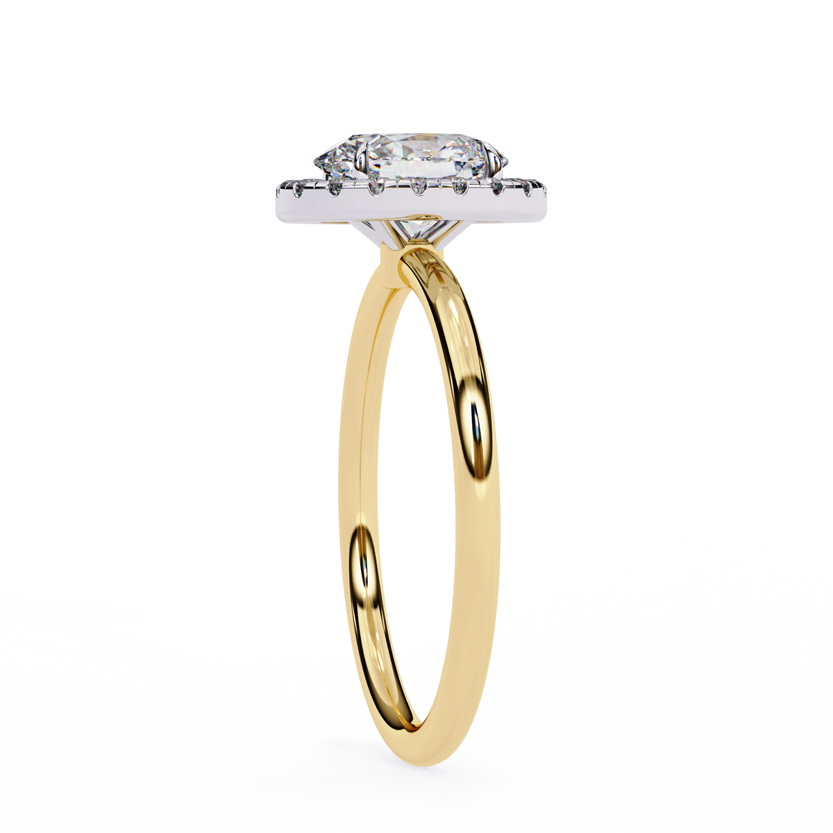 Gold ring with a diamond on a white background