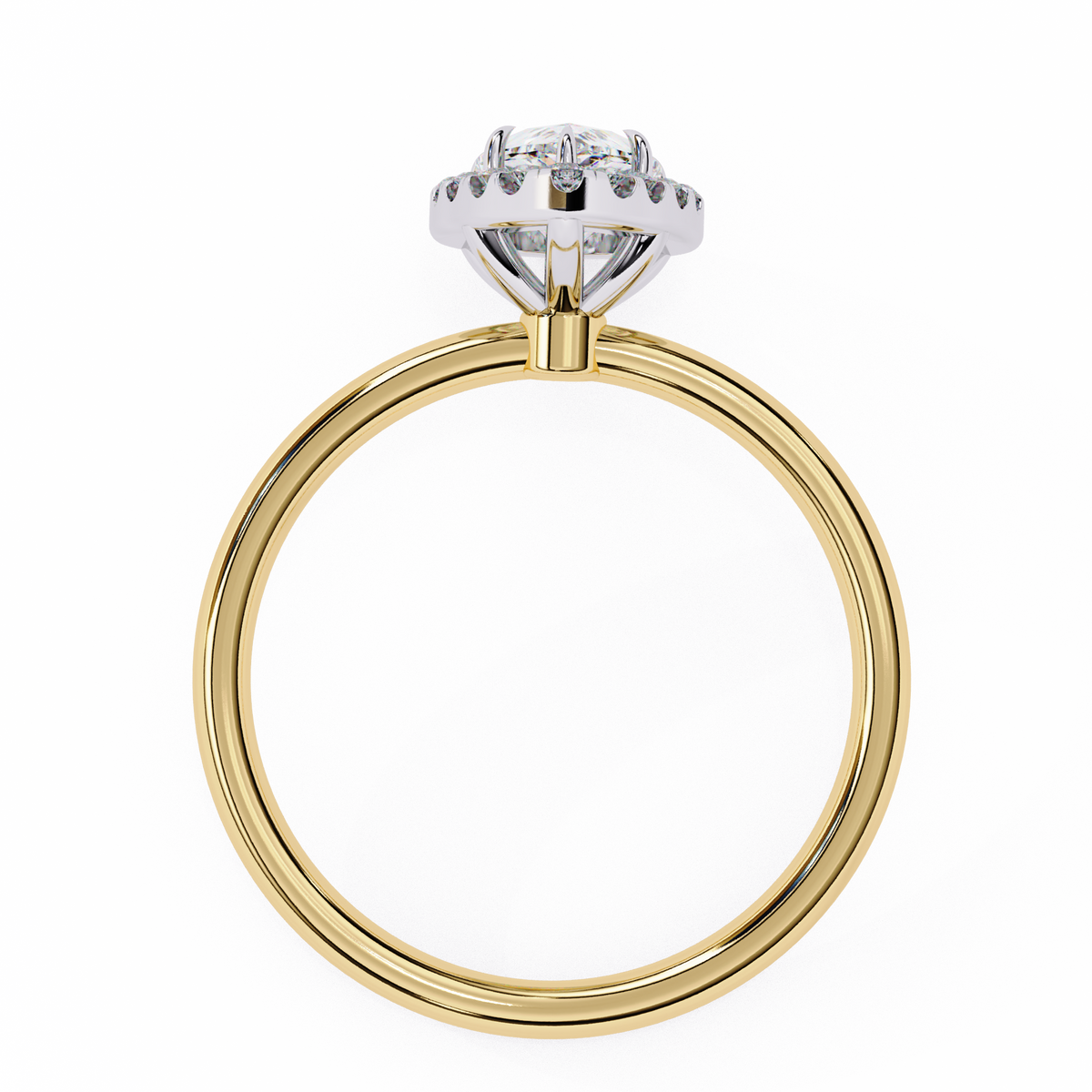Gold ring with a diamond on a white background