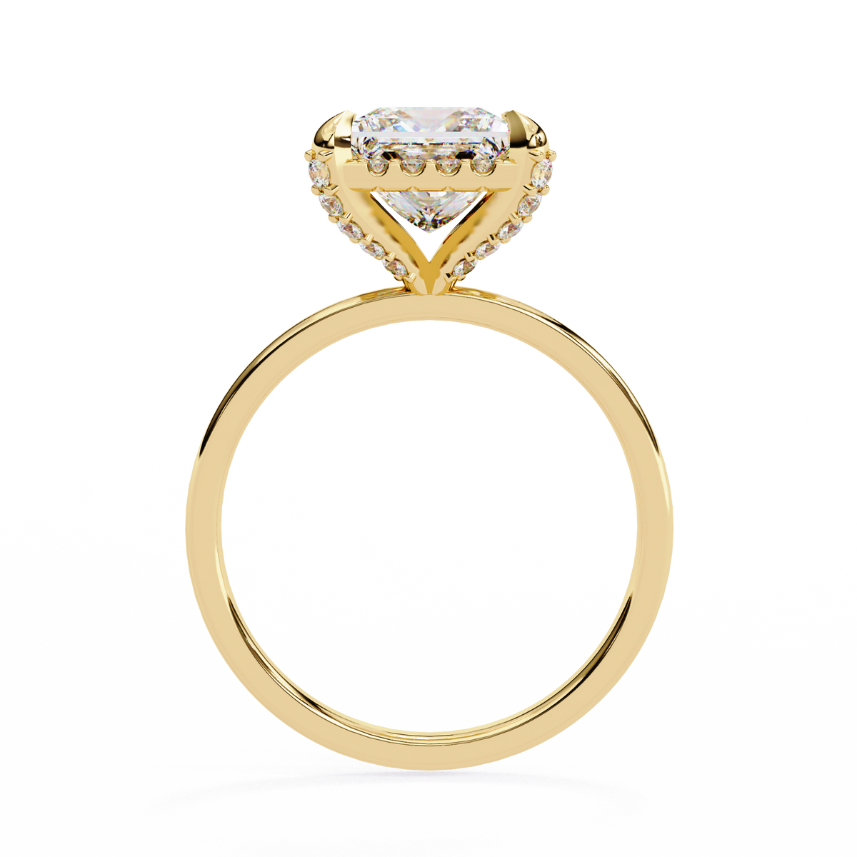 Gold ring with a diamond on a white background
