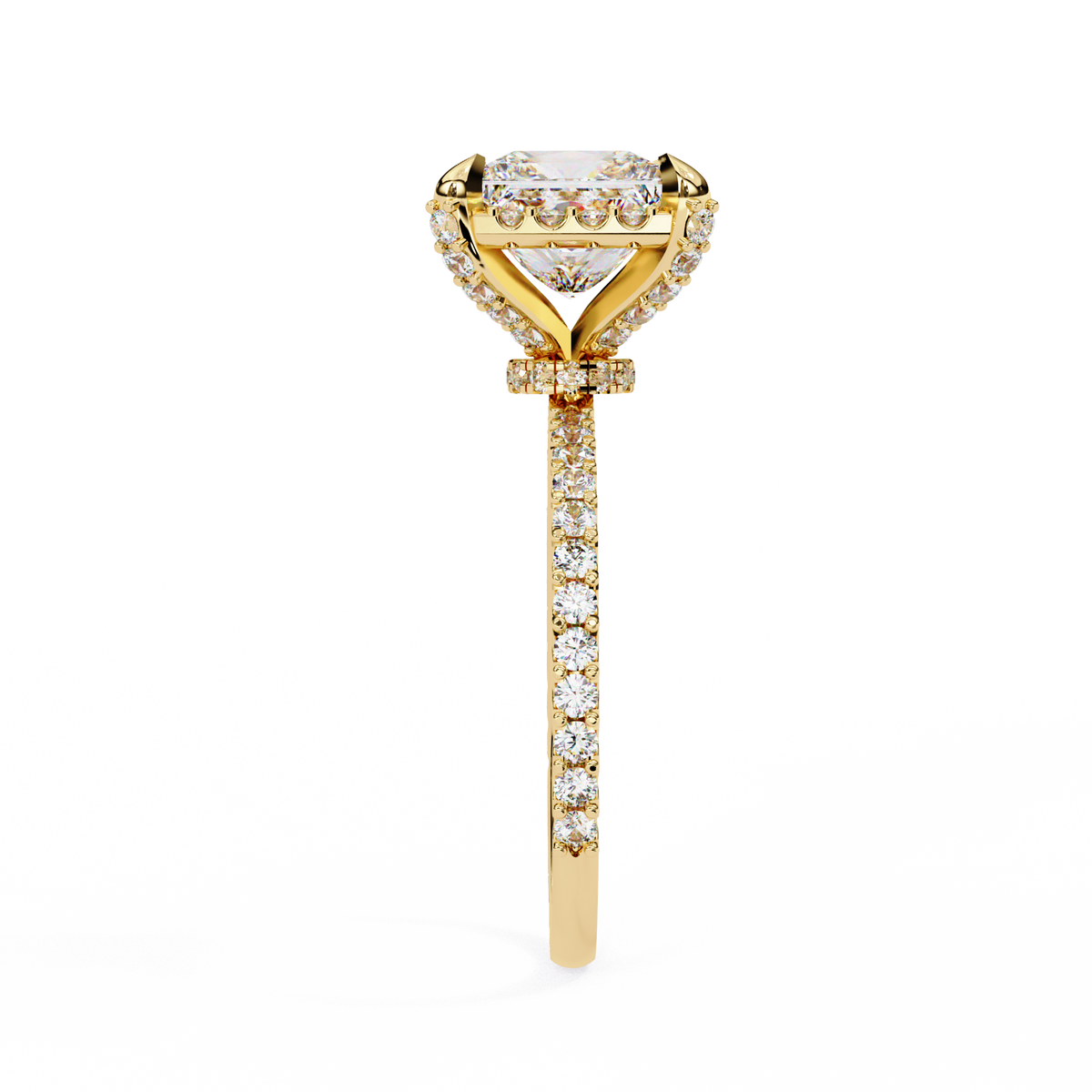 Gold ring with a diamond on a white background