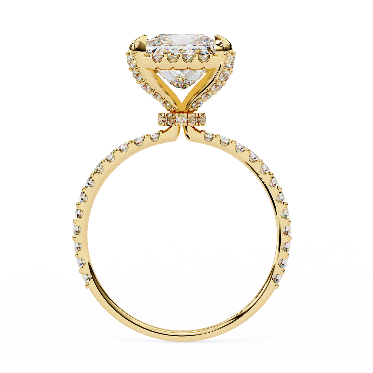 Gold ring with a diamond on a white background