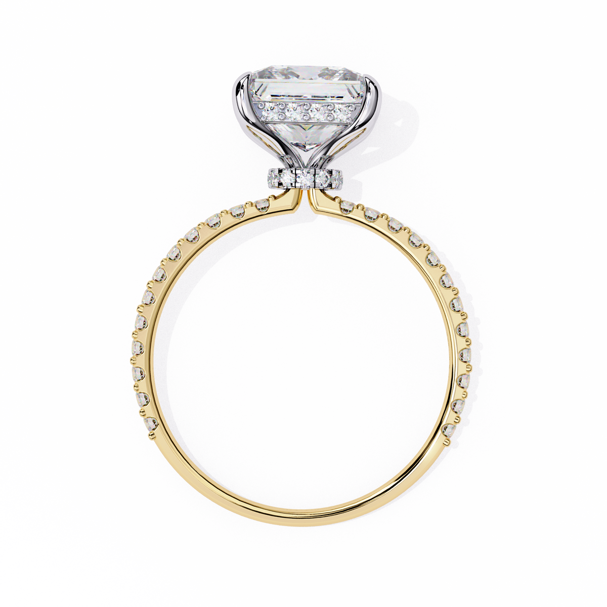 Gold ring with a diamond on a white background