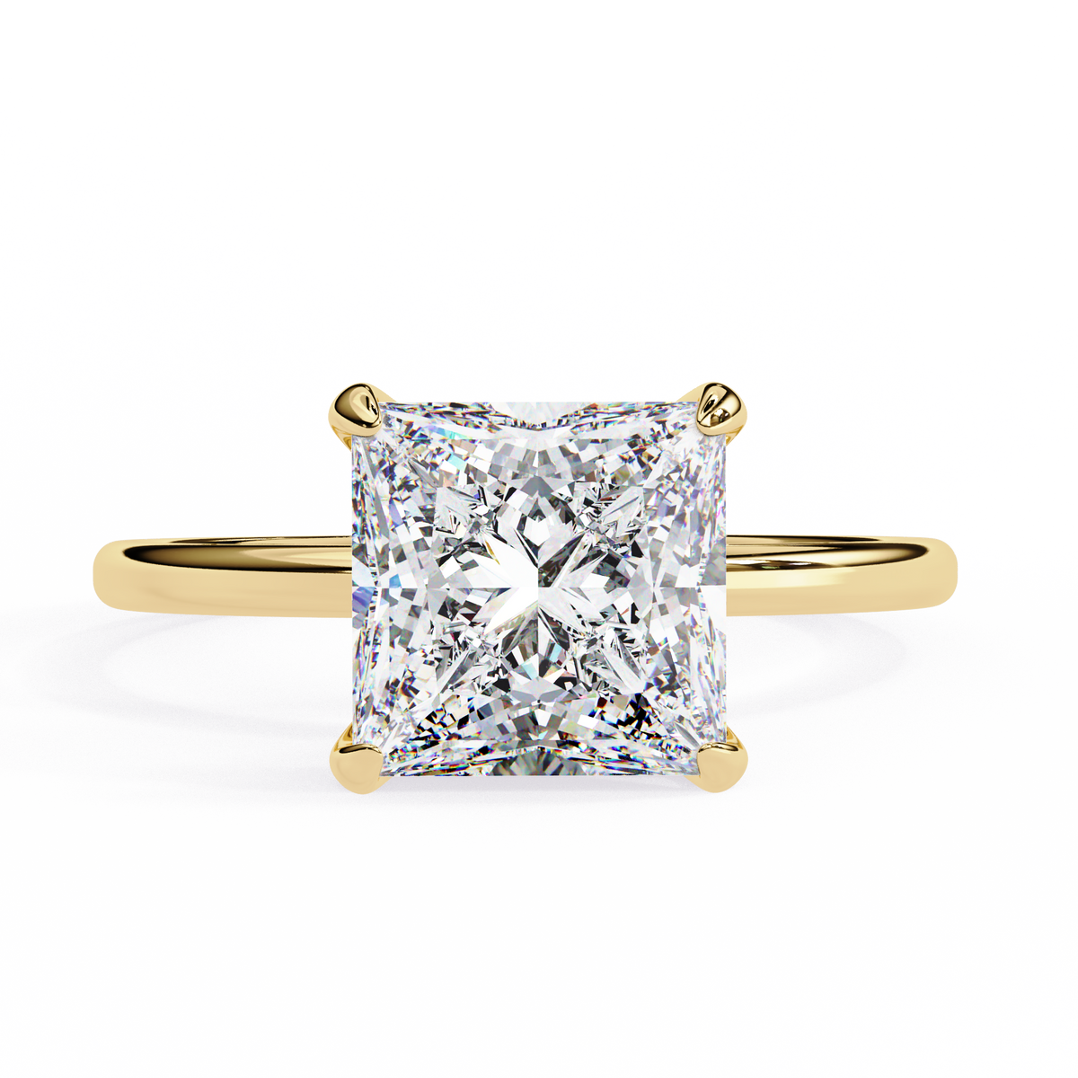 Gold ring with a large diamond on a white background