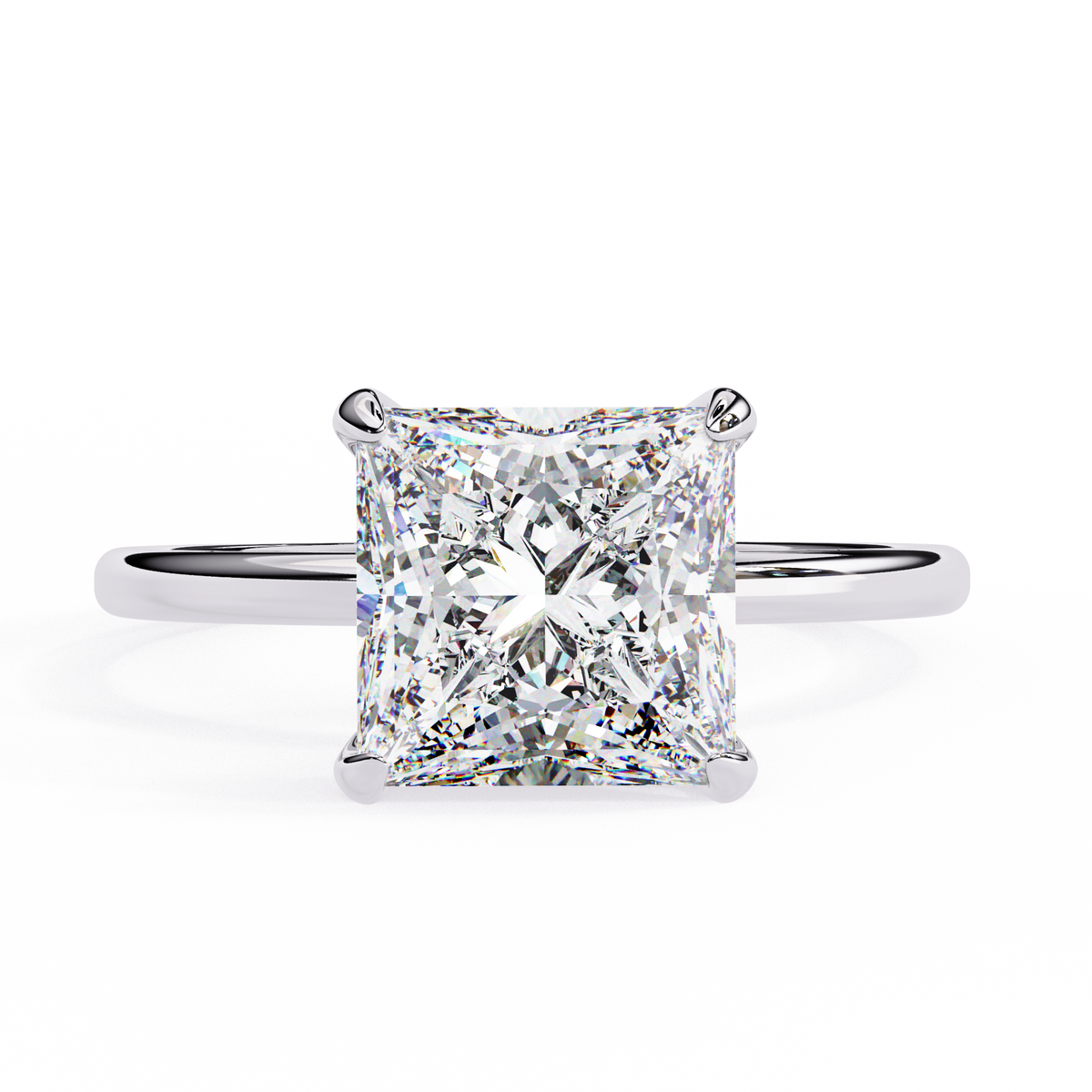 Diamond ring with a square-cut gemstone on a white background