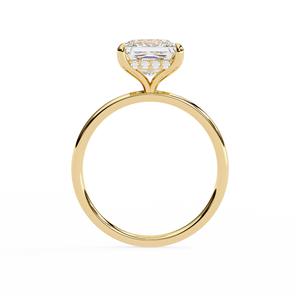 Rose gold ring with a diamond on a white background
