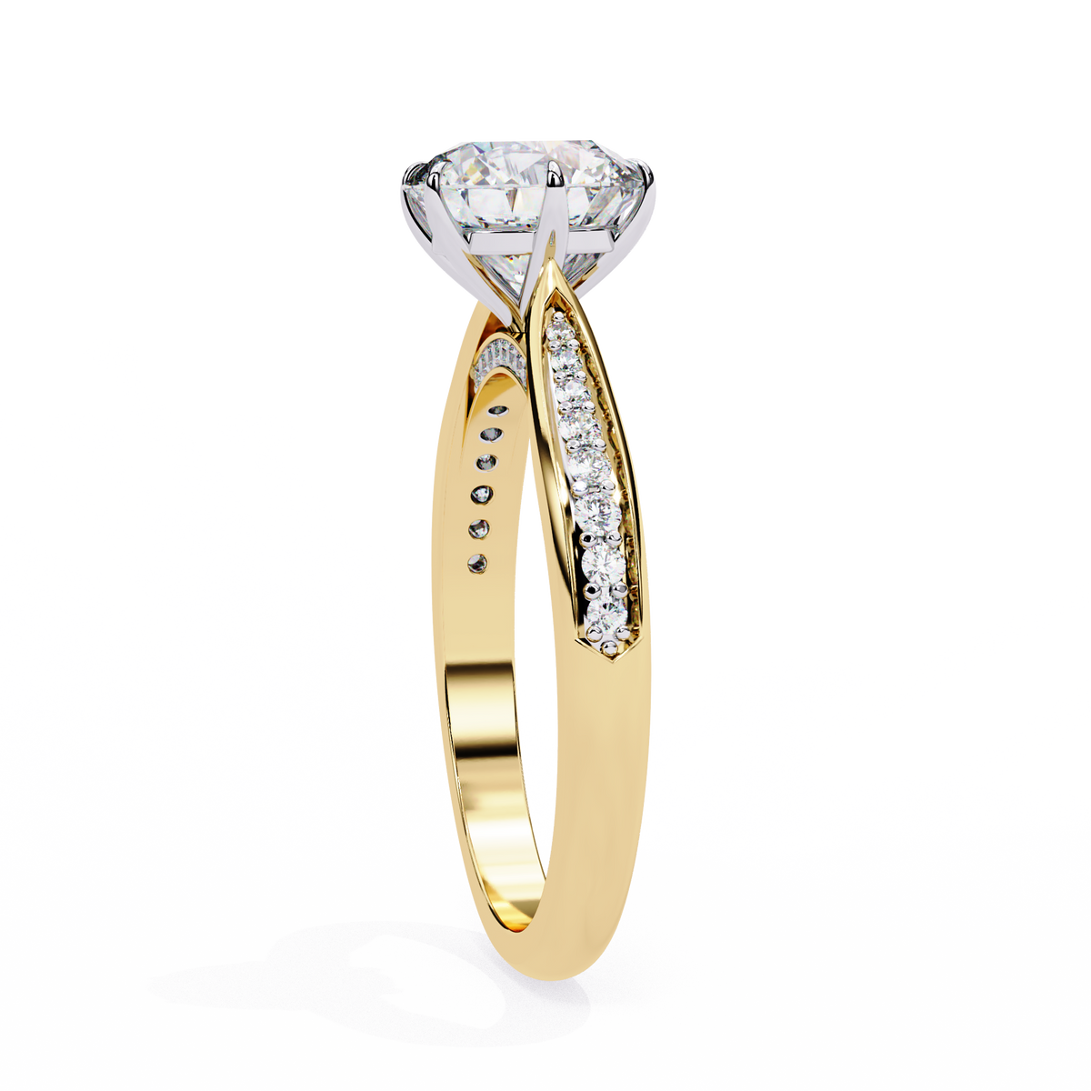 Gold ring with a diamond on a white background