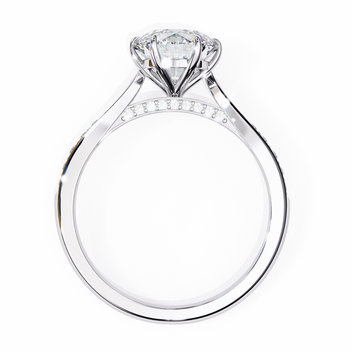 Diamond ring with a clear gemstone on a white background