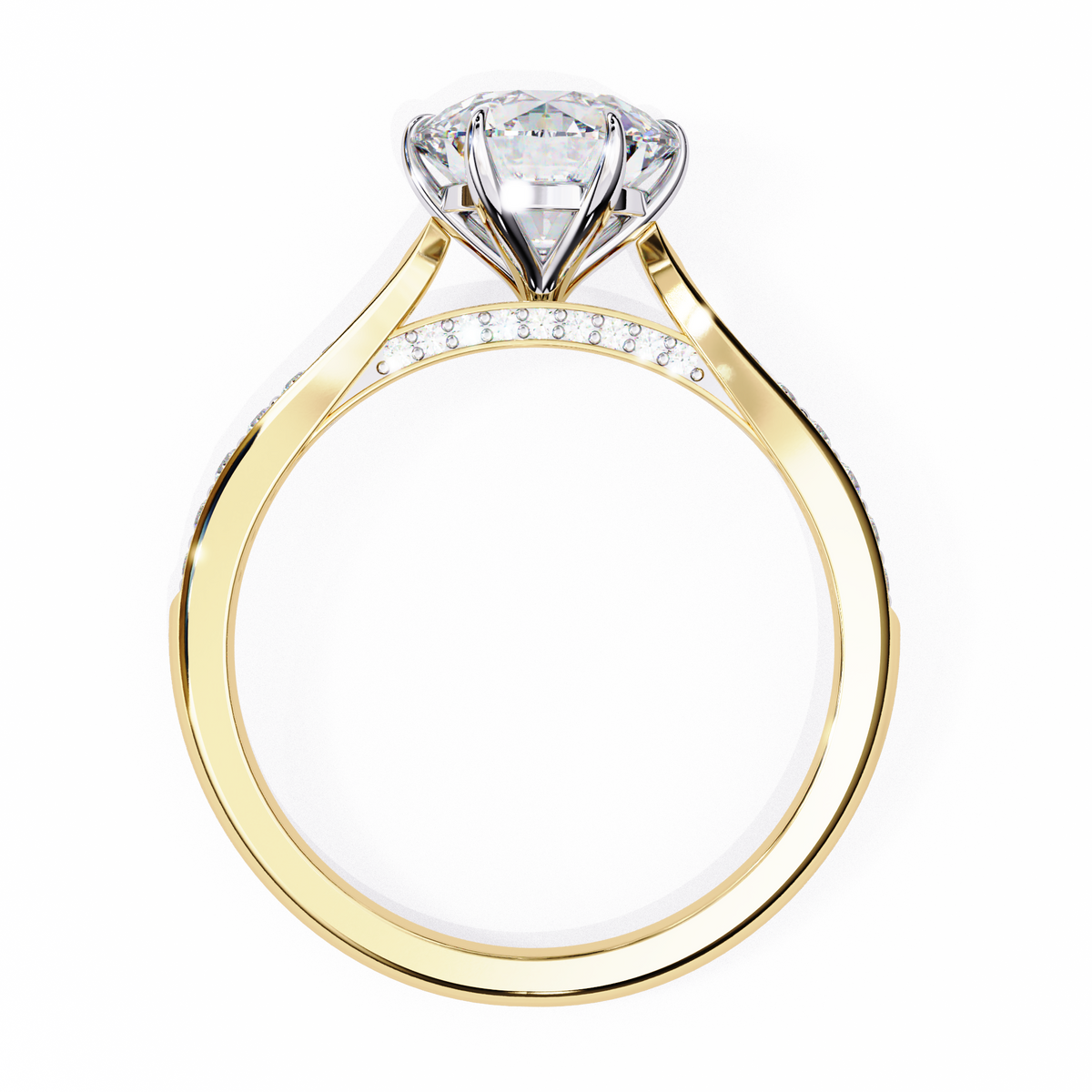 Gold ring with a diamond on a white background