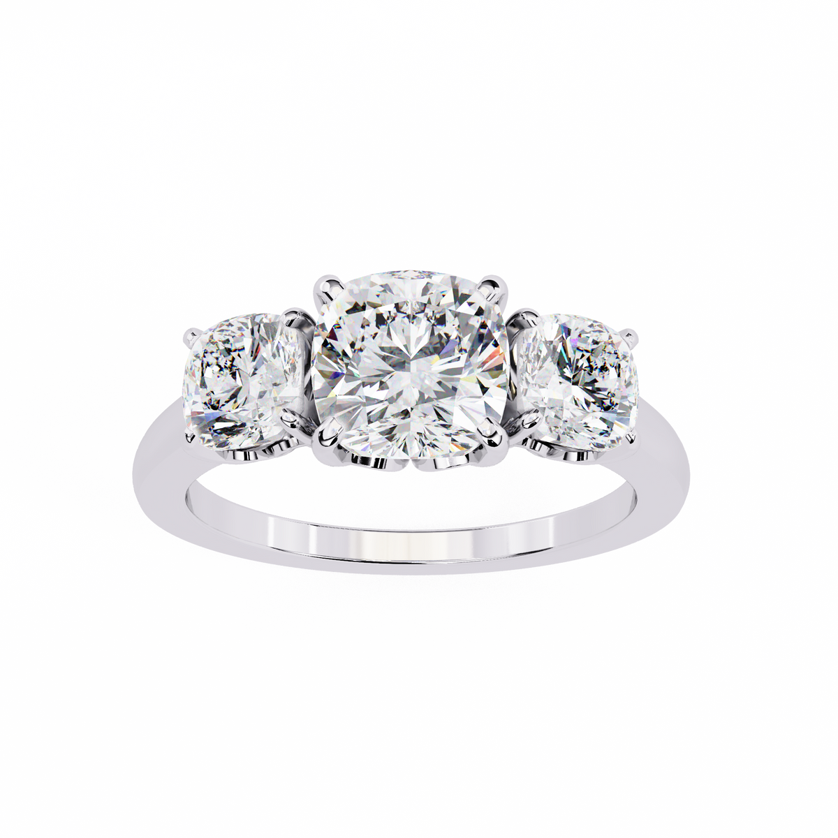 Three-stone diamond ring on a white background