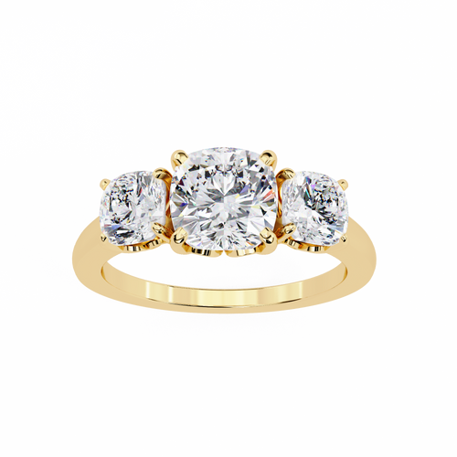 Gold ring with three diamonds on a white background