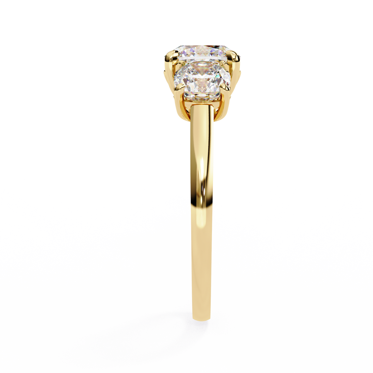 Gold ring with a diamond on a white background