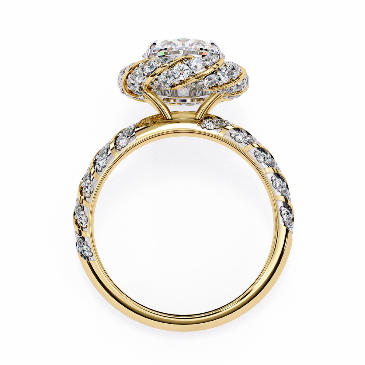 Anillo de compromiso con diamante ovalado de laboratorio tipo halo pavé de 3.21 CT