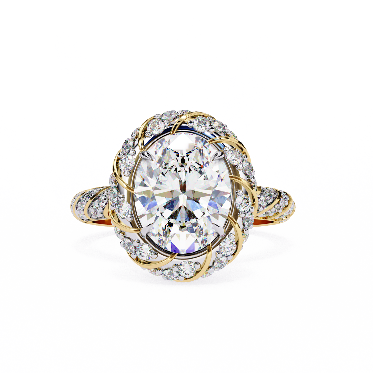 Anillo de compromiso con diamante ovalado de laboratorio tipo halo pavé de 3.21 CT