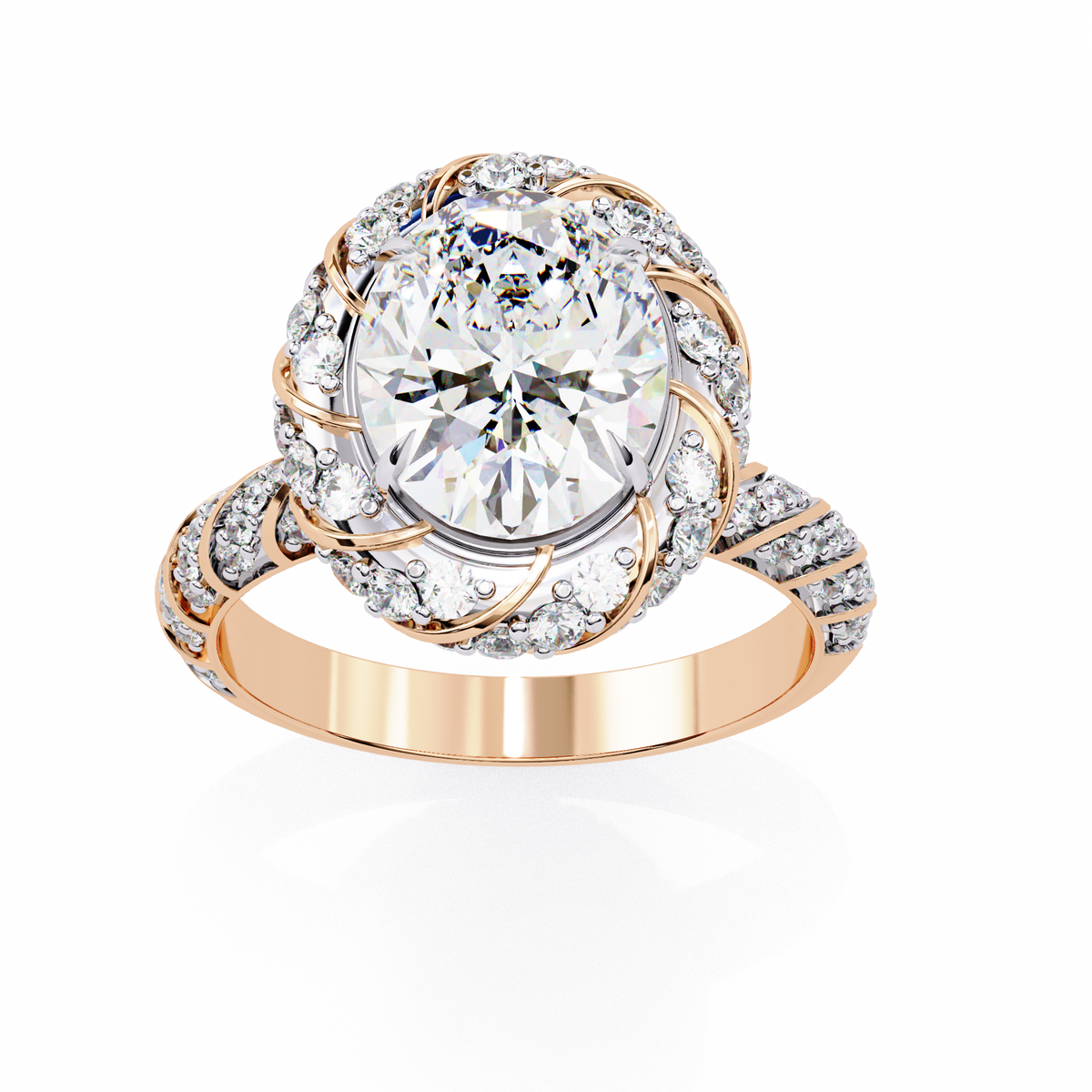 Oval Lab Grown Diamond Halo Pavé Engagement Ring 3.21 CT