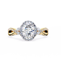 Gold ring with a large diamond on a white background