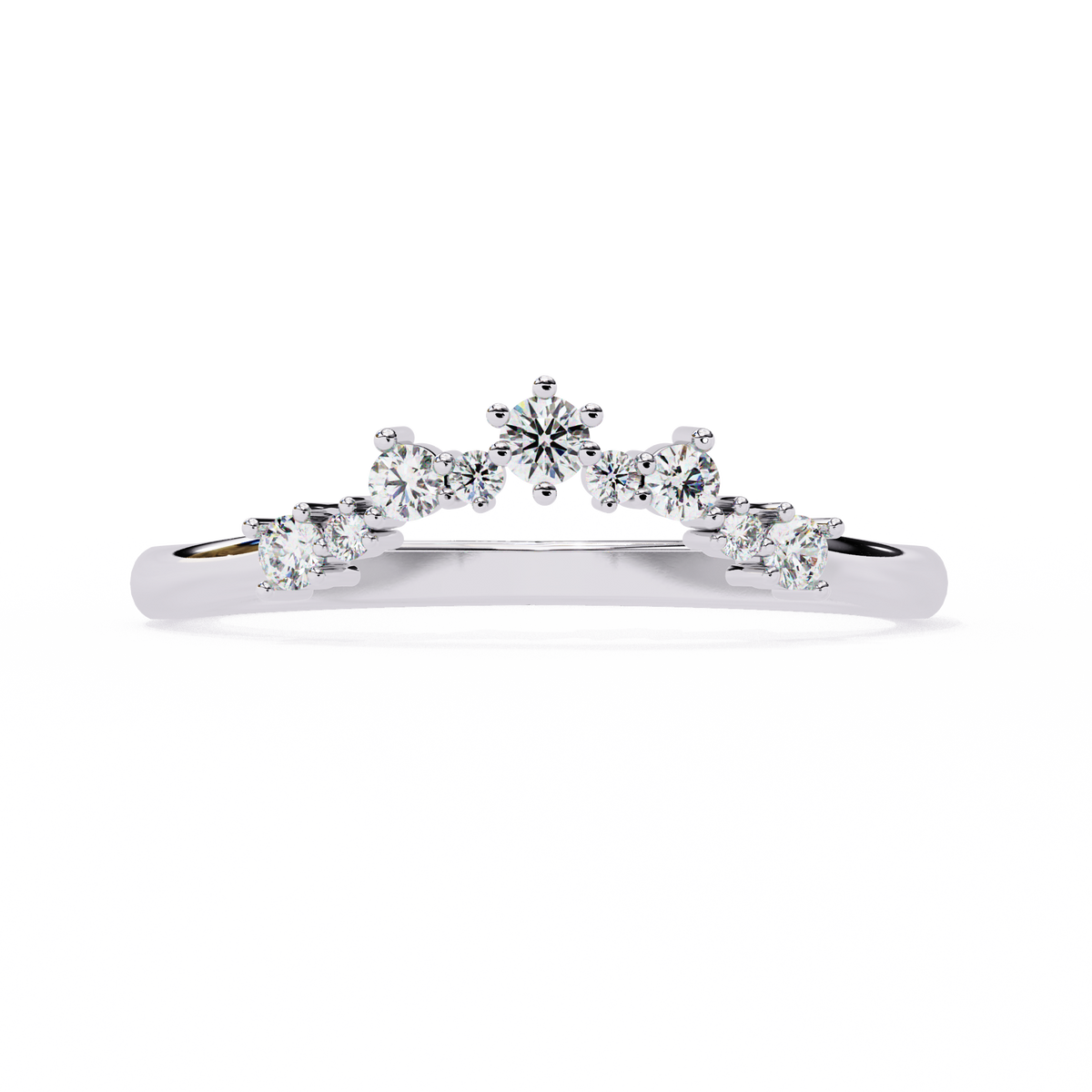 Diamond ring with a tiara design on a white background