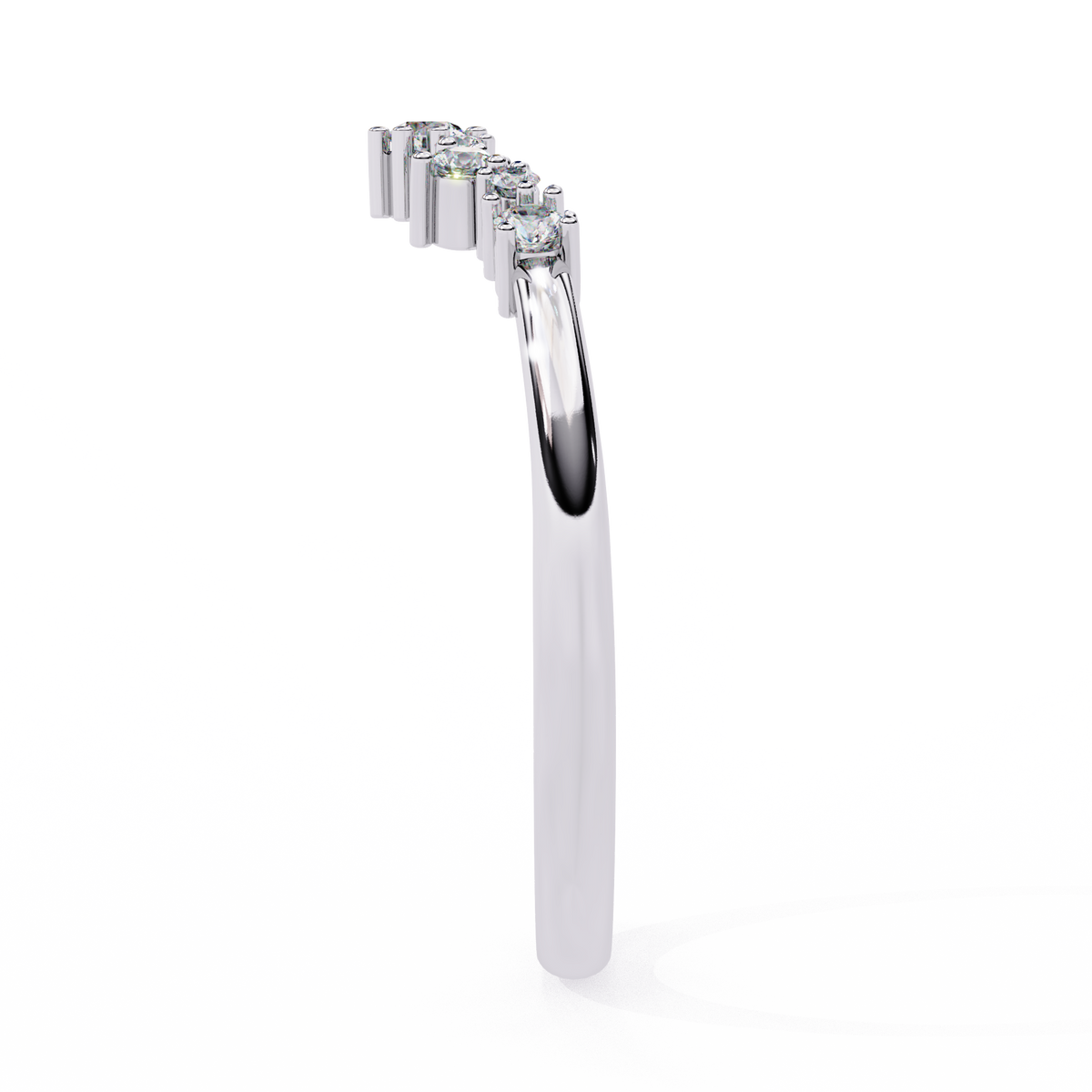 Silver earring with clear gemstones on a white background