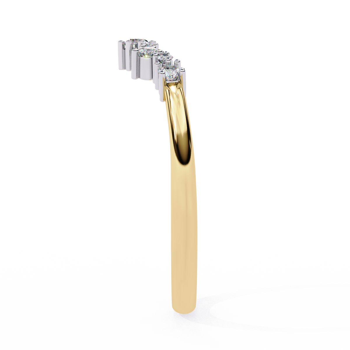 Gold and silver ring with diamond accents on a white background